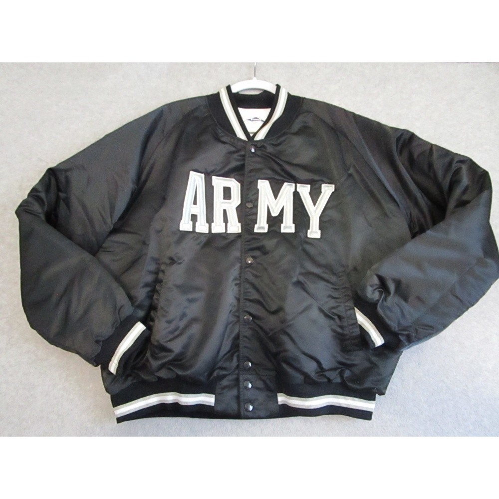 VTG Army Bomber Jacket Mens‎ Extra Large Black Pyramid Varsity Coat USA Made 80s
